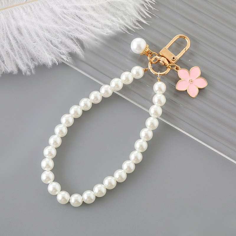 Αλυσίδα κινητού με πέρλα και λουλούδι
