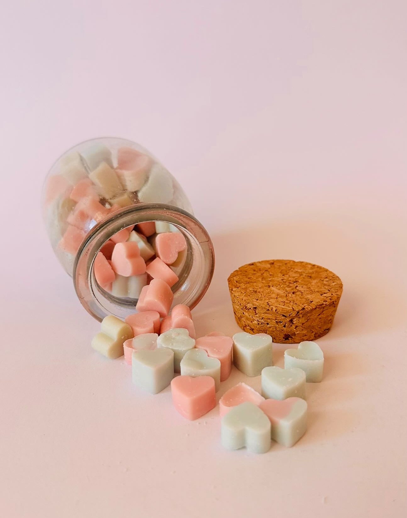 little hearts wax melts glass bottle